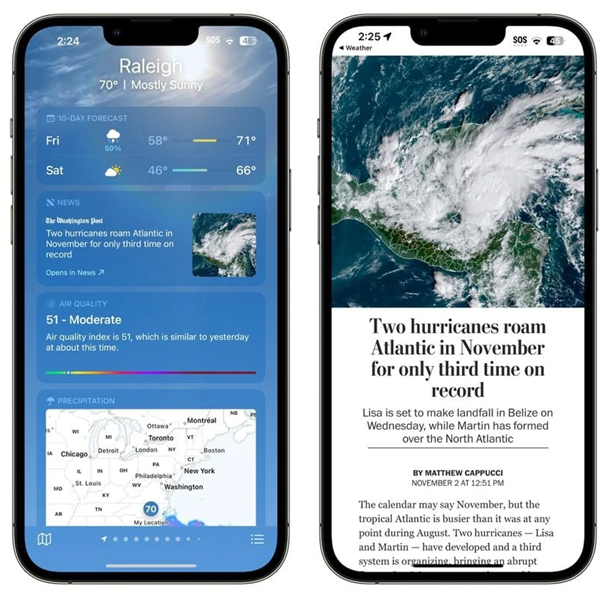 牙克石苹果14维修分享iPhone 14手机如何看天气时顺带看新闻 